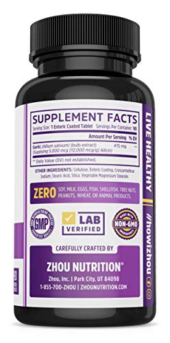 Foto 7 pulgar | Suplemento Zhou Extra Strength Ajo Inodoro 90 Tabletas - Venta Internacional