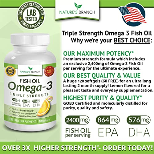 Foto 3 pulgar | Suplemento de Aceite de Pescado Omega 3 Nature's Branch 2400 mg 120 Cápsulas - Venta Internacional