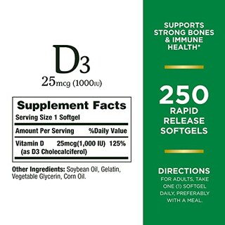 Foto 2 | Suplemento De Vitamina D3 De Nature's Bounty, 1000 Ui, 250 Cápsulas Blandas - Venta Internacional.