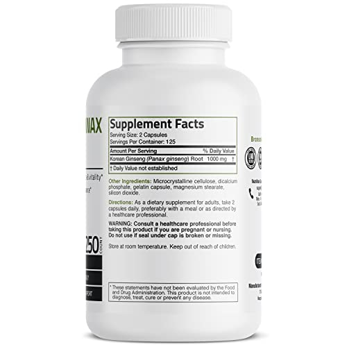 Foto 3 pulgar | Suplemento Bronson Korean Panax Ginseng 1000 Mg 250 Cápsulas - Venta Internacional.