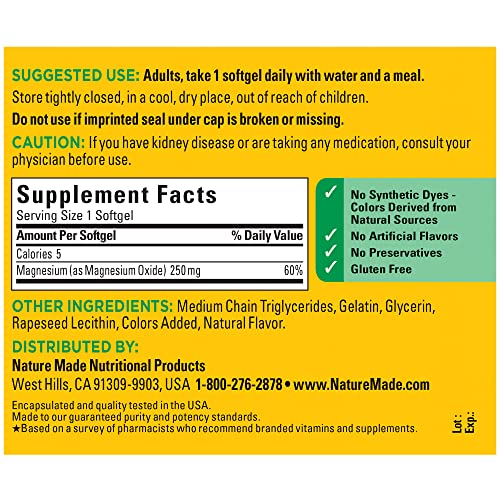 Foto 6 pulgar | Suplemento Dietético Nature Made Magnesium 250 mg 90 Cápsulas Blandas - Venta Internacional