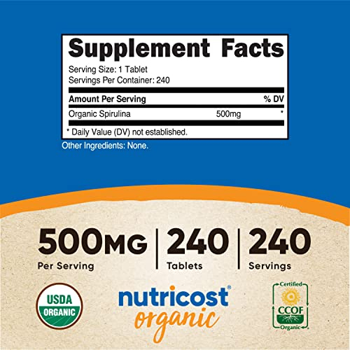 Foto 3 pulgar | Suplemento Nutricost De Espirulina Orgánica 500 Mg 240 Tabletas - Venta Internacional.