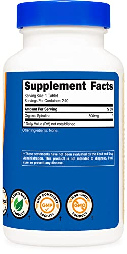 Foto 5 pulgar | Suplemento Nutricost De Espirulina Orgánica 500 Mg 240 Tabletas - Venta Internacional.