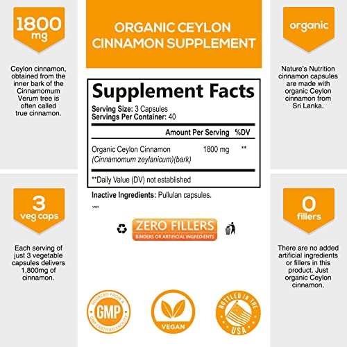 Foto 7 pulgar | Suplemento Nature's Nutrition, Canela De Ceilán, 1800 Mg, 120 Cápsulas - Venta Internacional.