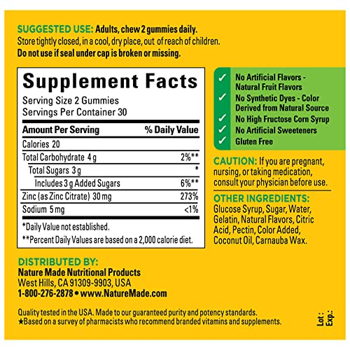 Foto 5 | Gomitas De 30 Mg De Zinc De Supplements Nature Made 60 Unidades - Venta Internacional.
