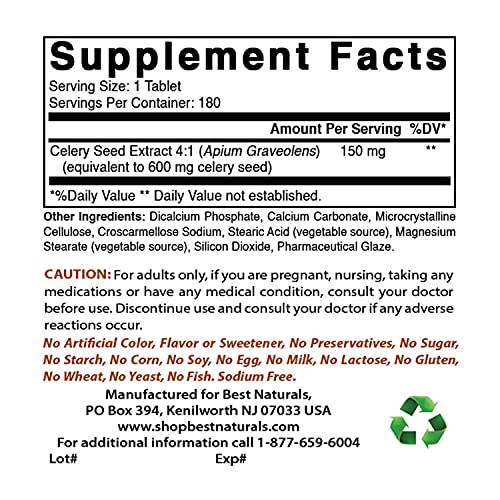 Foto 3 pulgar | Tableta de Semillas de Apio Supplement Best Naturals 600 mg 180 Unidades - Venta Internacional