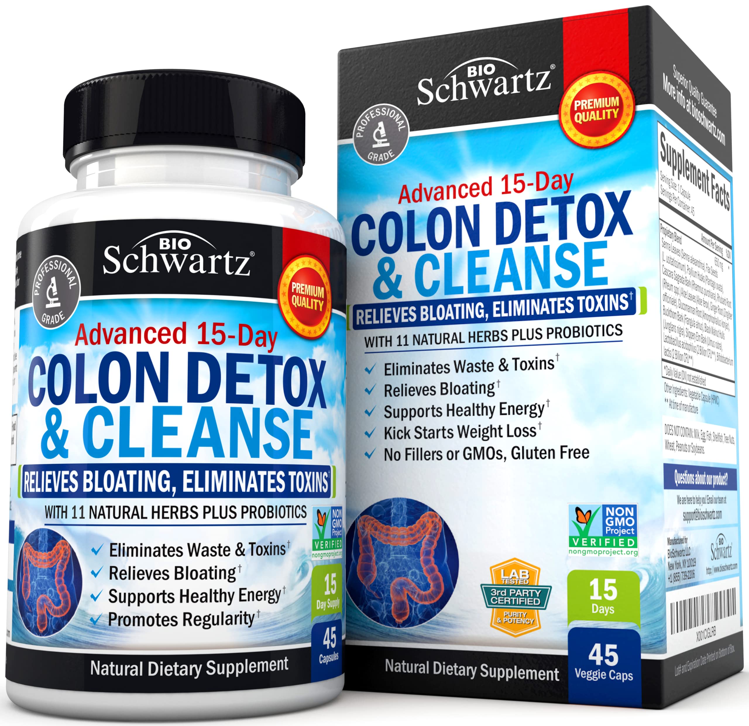 Limpiador De Colon Bioschwartz, 15 Días De Acción Rápida, 45 Cápsulas - Venta Internacional.