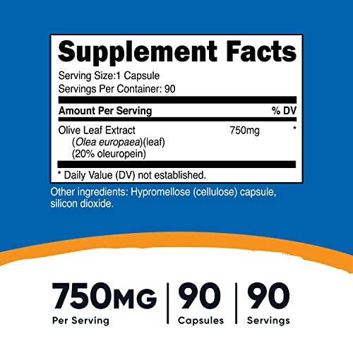 Foto 3 pulgar | Suplemento Nutricost Extracto de Hoja de Olivo 750 mg 90 Cápsulas - Venta Internacional