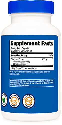 Foto 5 pulgar | Suplemento Nutricost Extracto de Hoja de Olivo 750 mg 90 Cápsulas - Venta Internacional