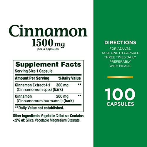 Foto 5 pulgar | Suplemento Nature's Bounty Cinnamon 1500 Mg Cápsulas 100 Unidades - Venta Internacional