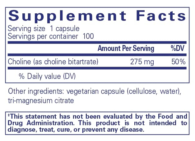 Foto 2 | Suplemento De Bitartrato De Colina Pure Encapsulations, 100 Cápsulas - Venta Internacional.