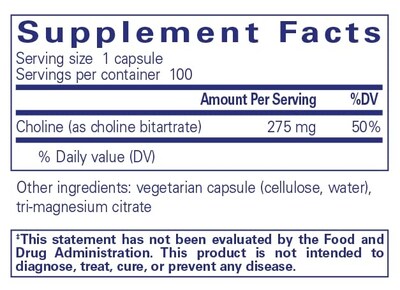 Foto 2 | Suplemento De Bitartrato De Colina Pure Encapsulations, 100 Cápsulas - Venta Internacional.