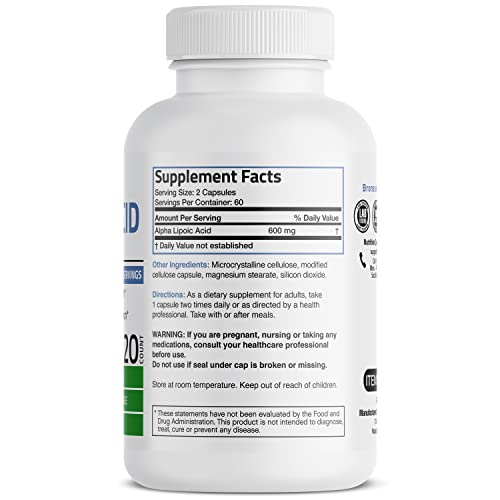 Foto 3 pulgar | Suplemento De Ácido Alfa Lipoico Bronson 600 Mg 120 Cápsulas - Venta Internacional.