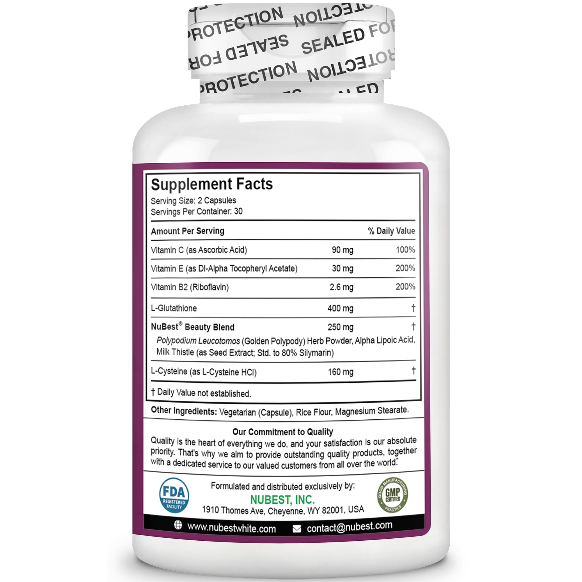 Foto 5 pulgar | Suplemento Nubest De 400 mg de Glutatión Blanco y Cardo Mariano - Venta Internacional