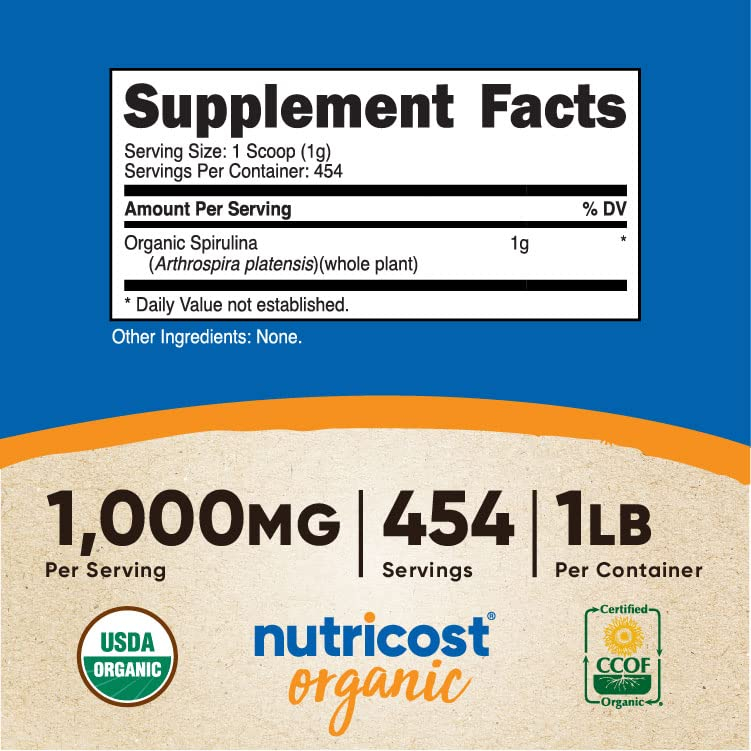 Foto 3 pulgar | Espirulina Orgánica en Polvo Nutricost 454 g - Venta Internacional