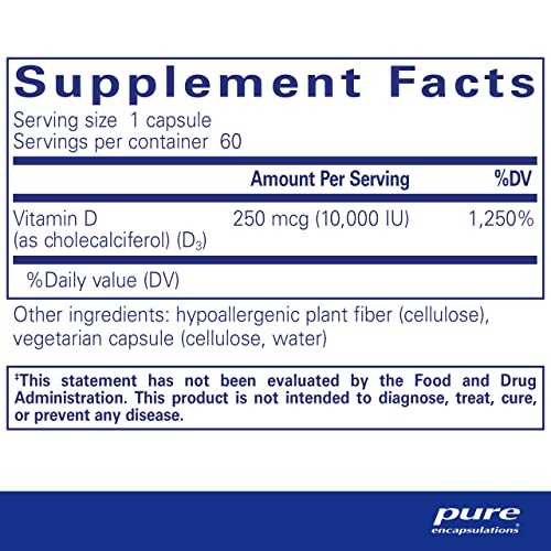 Foto 2 | Suplemento de Vitamina D3 De Pure Encapsulations 250 mcg- Venta Internacional