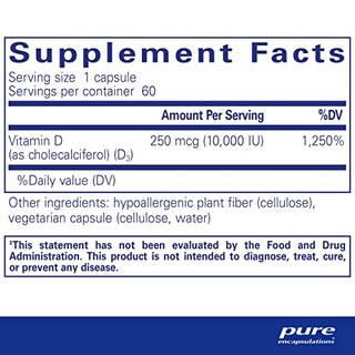 Foto 2 | Suplemento de Vitamina D3 De Pure Encapsulations 250 mcg- Venta Internacional