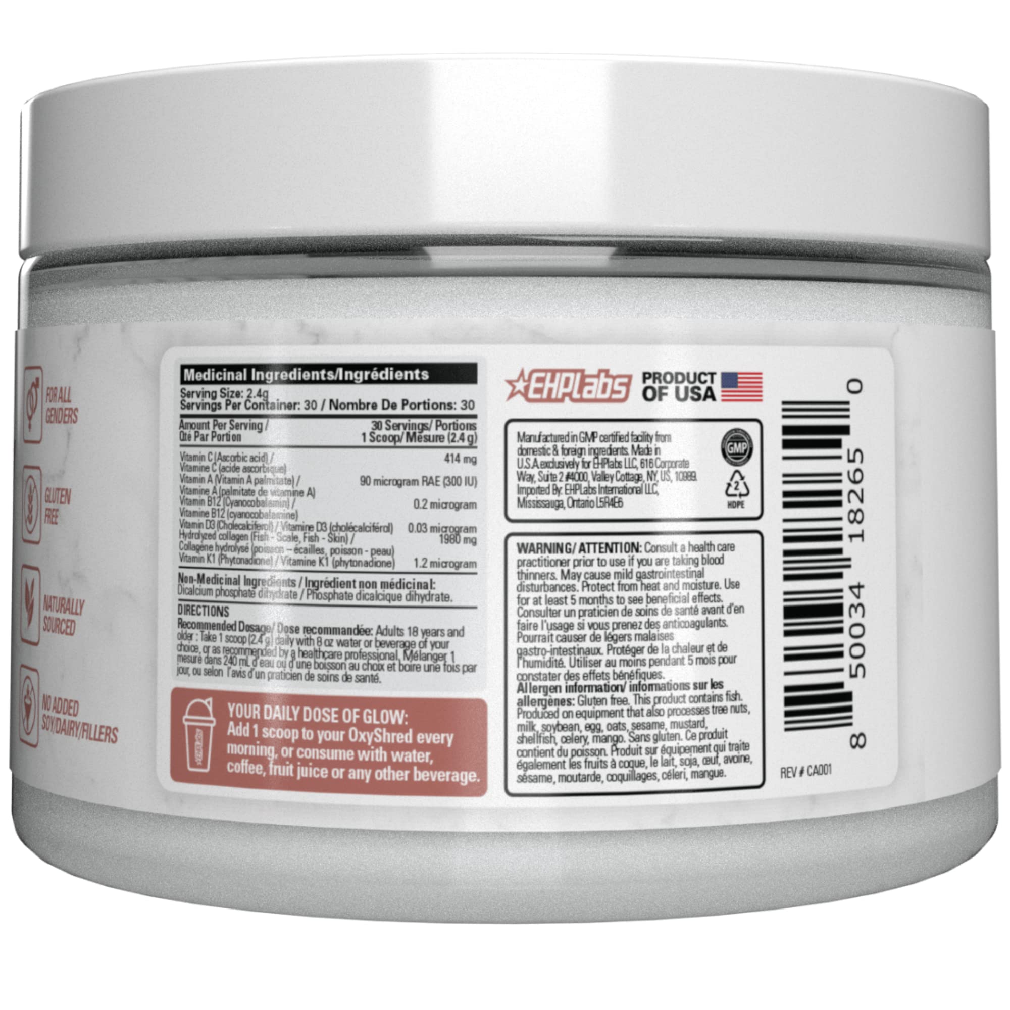 Foto 7 pulgar | Colágeno Marino En Polvo Ehplabs Oxyglow Con Vitaminas 300 G - Venta Internacional.