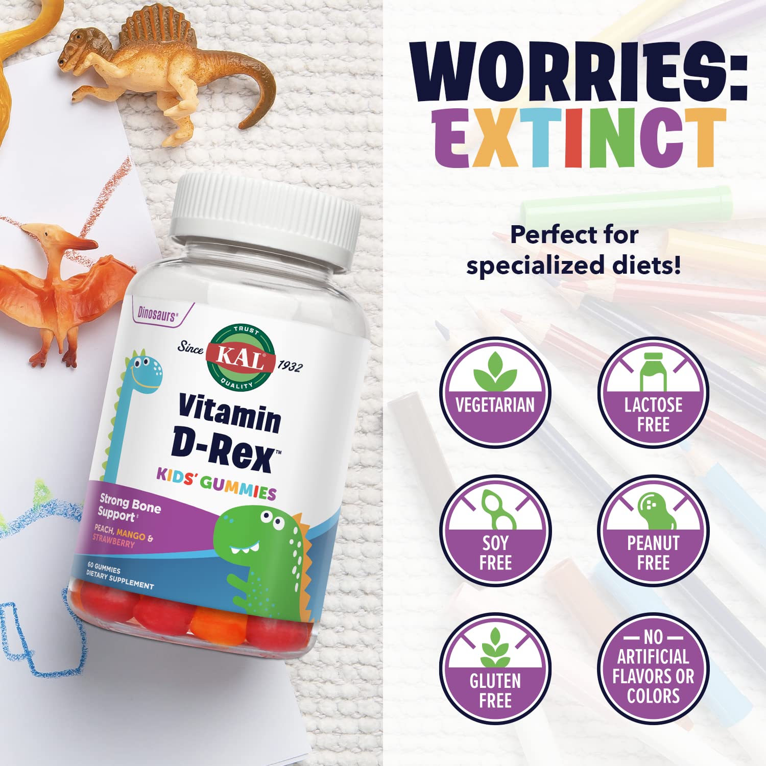 Foto 3 | Gomitas de Vitamina D Kal Vitamina D-Rex para Niños 25 MCG - Venta Internacional