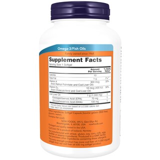 Foto 2 | Suplemento Now Aceite De Hígado De Bacalao Extra Fuerte, 1000 Mg, 180 G - Venta Internacional.