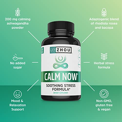 Foto 5 pulgar | Suplemento Zhou Calm Now Soothing Support, 60 Cápsulas Vegetales - Venta Internacional.