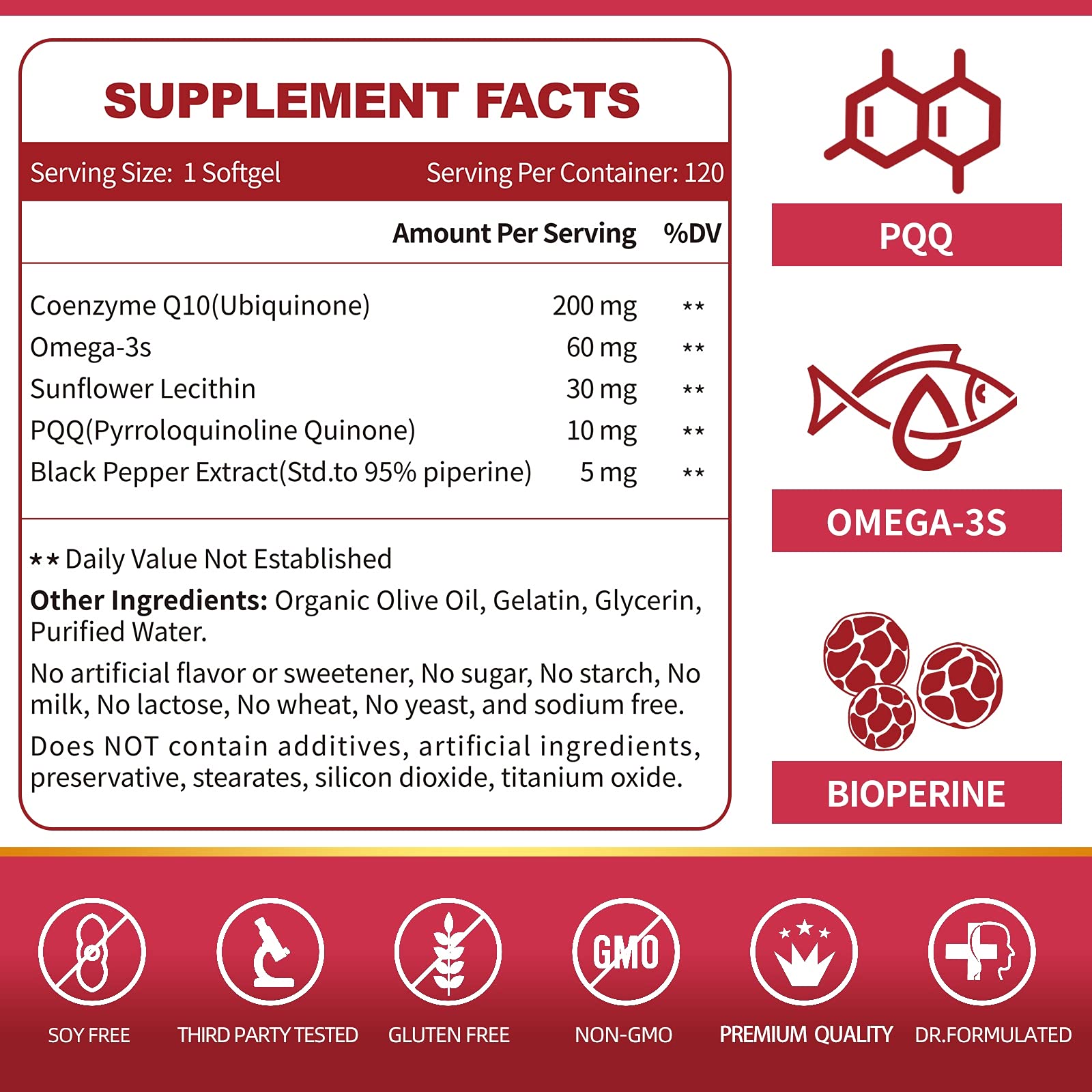 Foto 4 pulgar | Suplemento De Cápsulas Blandas Zebora Coq10-200 Mg Con Pqq, Bioperine Y O - Venta Internacional.