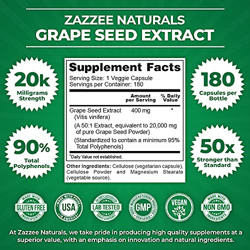 Foto 3 pulgar | Suplemento De Extracto De Semilla De Uva Zazzee, 20,000 Mg, 180 Cápsulas - Venta Internacional.