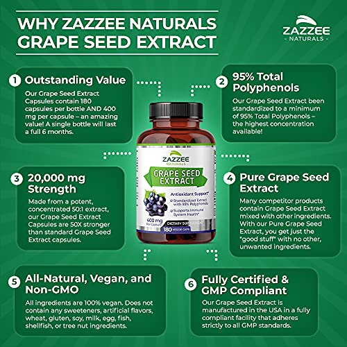 Foto 7 pulgar | Suplemento De Extracto De Semilla De Uva Zazzee, 20,000 Mg, 180 Cápsulas - Venta Internacional.