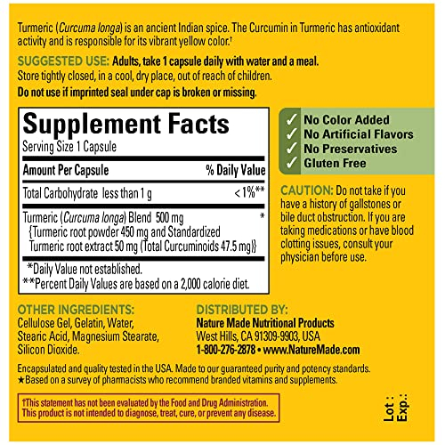 Foto 7 pulgar | Suplemento De Curcumina De Cúrcuma Hecho Por La Naturaleza, 500 Mg, 60 Cápsulas - Venta Internacional.