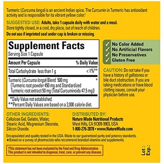 Foto 6 | Suplemento De Curcumina De Cúrcuma Hecho Por La Naturaleza, 500 Mg, 60 Cápsulas - Venta Internacional.