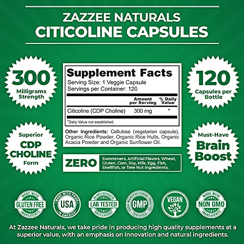 Foto 3 pulgar | Suplemento Zazzee Citicolina Cdp 300 Mg 120 Cápsulas - Venta Internacional.