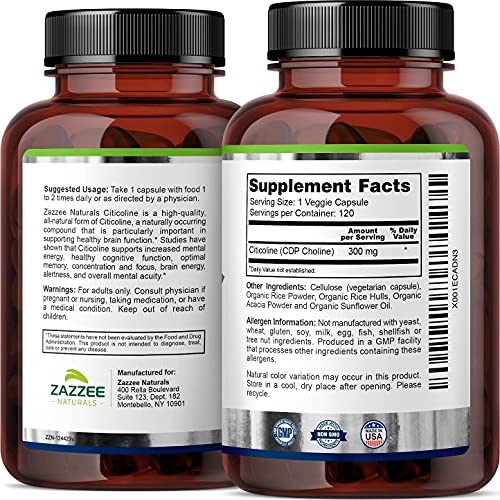Foto 7 | Suplemento Zazzee Citicolina Cdp 300 Mg 120 Cápsulas - Venta Internacional.