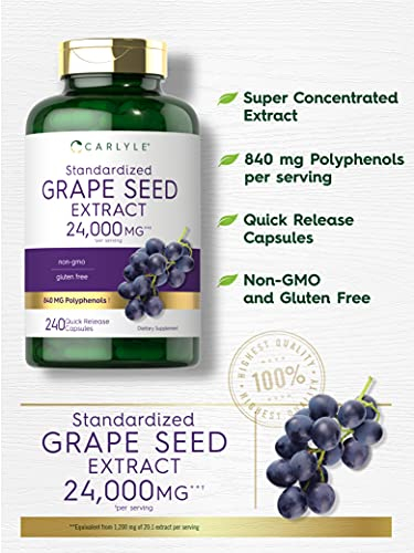 Foto 3 | Suplemento De Extracto De Semilla De Uva Carlyle, 24 000 Mg, 240 Cápsulas - Venta Internacional.