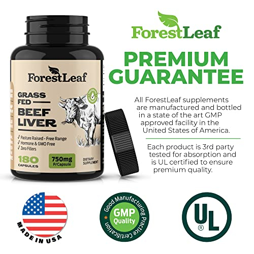Foto 3 pulgar | Suplemento Forestleaf De Hígado De Res Alimentado Con Pasto 750 Mg 180 Cápsulas - Venta Internacional.