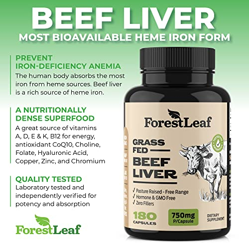 Foto 5 pulgar | Suplemento Forestleaf De Hígado De Res Alimentado Con Pasto 750 Mg 180 Cápsulas - Venta Internacional.