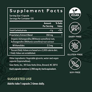 Foto 6 | Suplemento Gaia Herbs Con Raíz De Ashwagandha, 120 Cápsulas Veganas - Venta Internacional.