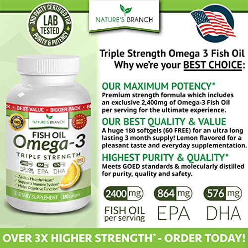 Foto 3 pulgar | Píldoras De Aceite De Pescado Omega 3 Nature's Branch 2400 Mg 180 Cápsulas - Venta Internacional.
