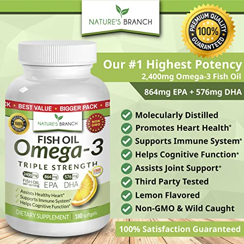 Foto 5 pulgar | Píldoras De Aceite De Pescado Omega 3 Nature's Branch 2400 Mg 180 Cápsulas - Venta Internacional.