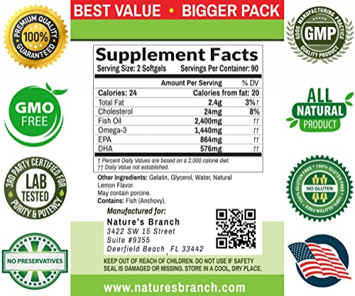 Foto 8 pulgar | Píldoras De Aceite De Pescado Omega 3 Nature's Branch 2400 Mg 180 Cápsulas - Venta Internacional.