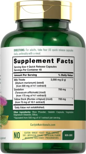Foto 3 pulgar | Suplemento Carlyle Milk Thistle 2000 Mg 180 Cápsulas - Venta Internacional.
