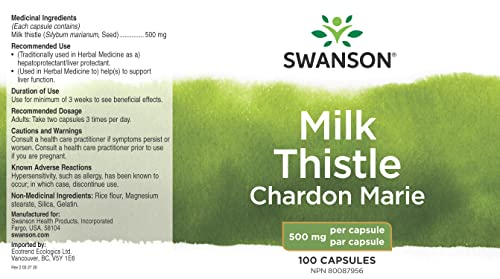 Foto 3 pulgar | Suplemento Swanson Milk Thistle-herbal Hígado Support 100 Cápsulas - Venta Internacional.