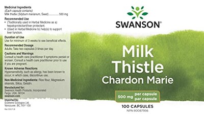 Foto 2 | Suplemento Swanson Milk Thistle-herbal Hígado Support 100 Cápsulas - Venta Internacional.