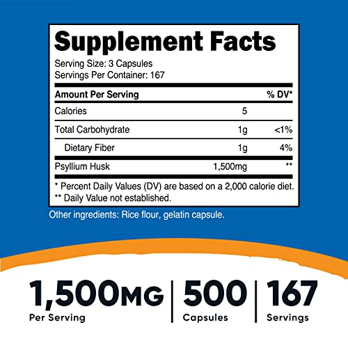 Foto 3 pulgar | Suplemento Nutricost Psyllium Husk 1500 Mg 500 Cápsulas - Venta Internacional.