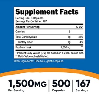 Foto 2 | Suplemento Nutricost Psyllium Husk 1500 Mg 500 Cápsulas - Venta Internacional.