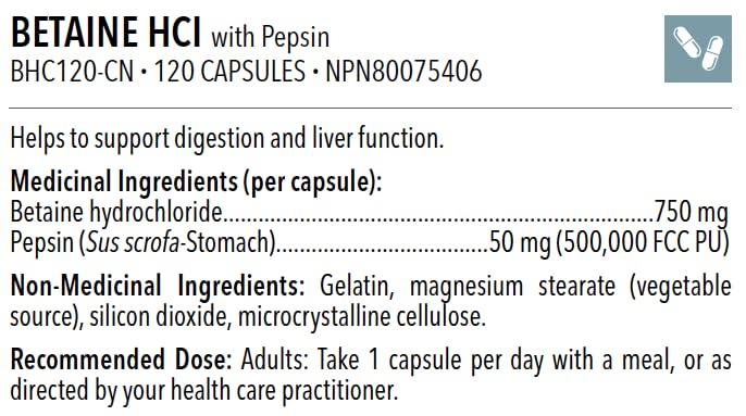 Foto 3 pulgar | Diseños De Suplementos Para La Salud Betaína Hcl Con Pepsina 750 Mg - Venta Internacional.