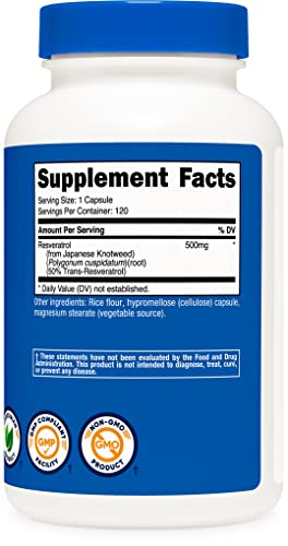Foto 5 pulgar | Suplemento Nutricost Resveratrol 500 Mg 120 Cápsulas - 50% Tr - Venta Internacional.