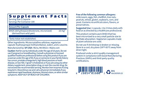 Foto 4 pulgar | Suplemento De Dhea De Klaire Labs 10 Mg De Dehidroepiandrosterona 100  - Venta Internacional.