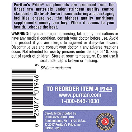Foto 4 pulgar | Suplemento Puritan's Pride Milk Thistle 90 Cápsulas - Venta Internacional.