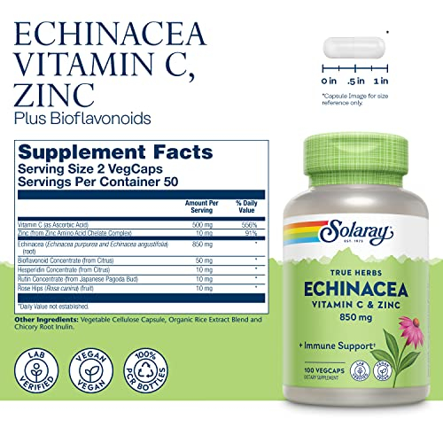 Foto 3 pulgar | Suplemento Solaray, Equinácea, Vitamina C Y Zinc, 850 Mg, 100 Vegc - Venta Internacional.