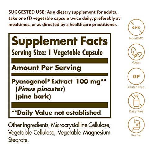 Foto 3 pulgar | Suplemento Solgar Pycnogenol 100 Mg 30 Cápsulas Vegetales - Venta Internacional.